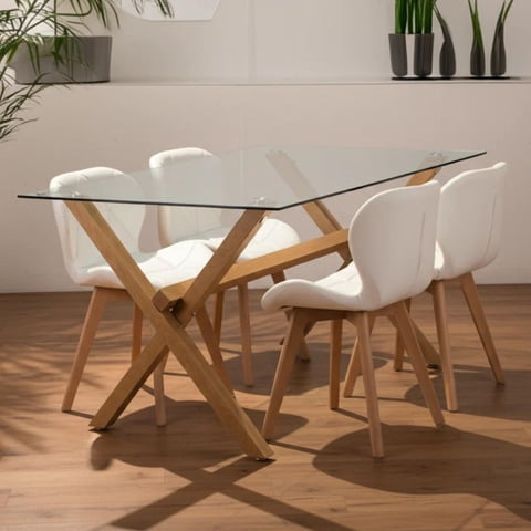 Pandalino - Comedor Moderno Mesa Xinia 130X80 + 4 Sillones Rubik Blanco