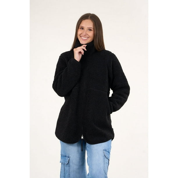 Chaqueta Sherpa Bonded Cuello Alto Negro Mujer