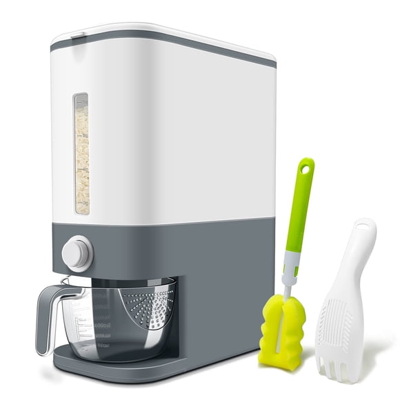 Dispensador de arroz Lenwi de 11,34 kg sin BPA con vaso medidor, color gris