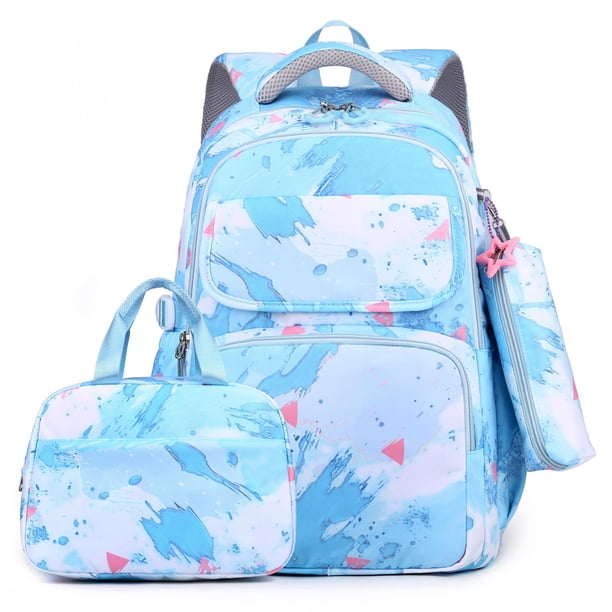 School Backpack for Girls Teens Kids Elementary School 3 Pieces Lightweight Backpack with Lunch Bag and Pencil Case