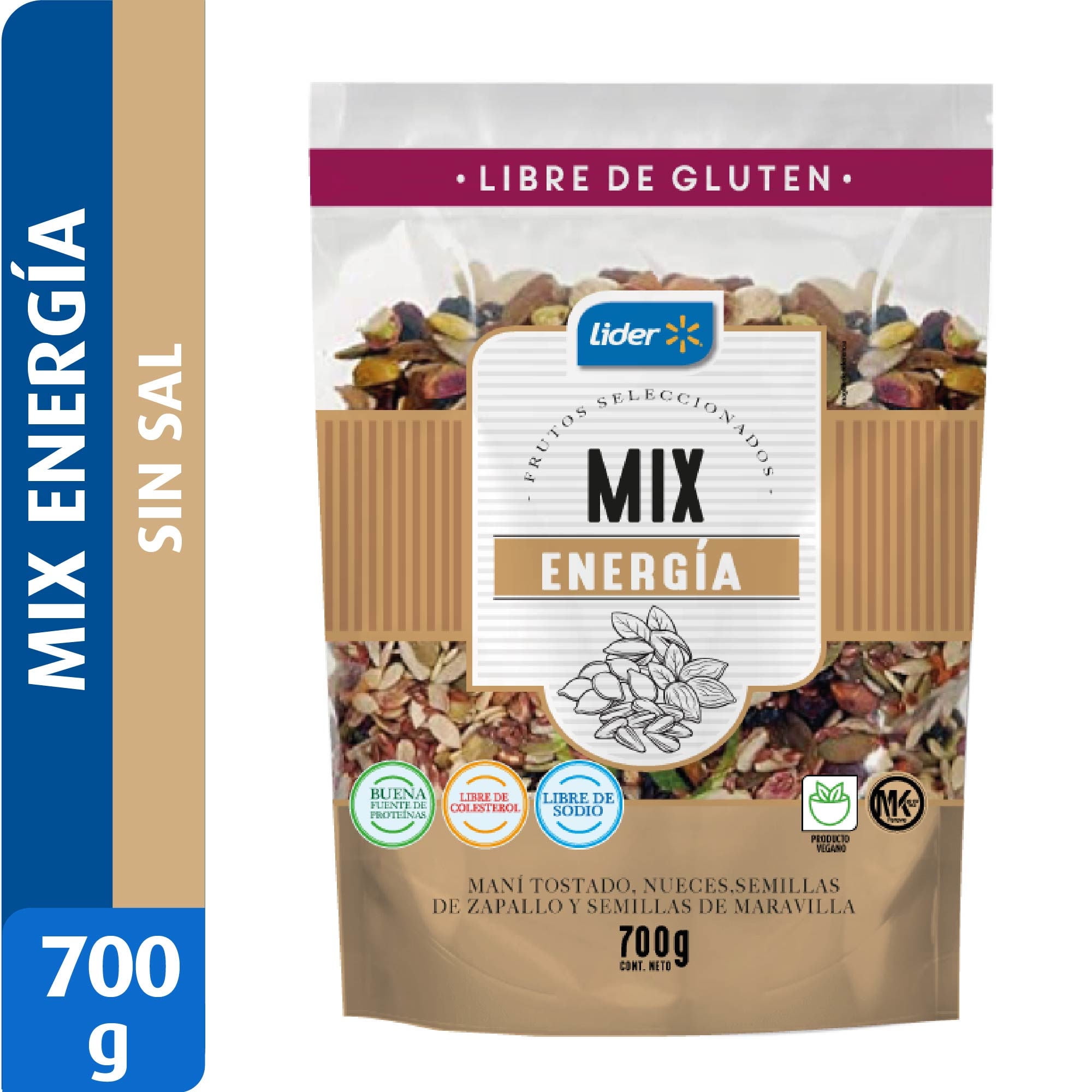 Mix De Maní Tostado, Nueces, Semillas De Zapallo Y De Maravilla, Sin Sal 700 g