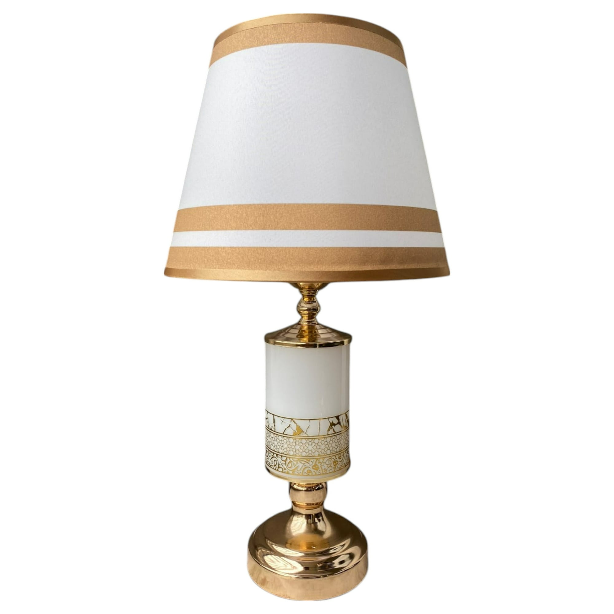 Genérica - Lámpara De Velador Mesa Decoración Dormitorio Living Pantalla Blanca Con Dorado Minimalista E27