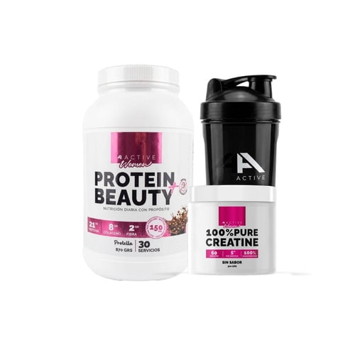 Pack Proteina Beauty Protella 870Gr+ Creatina 300Gr Sin Sabor + Shaker -4Active