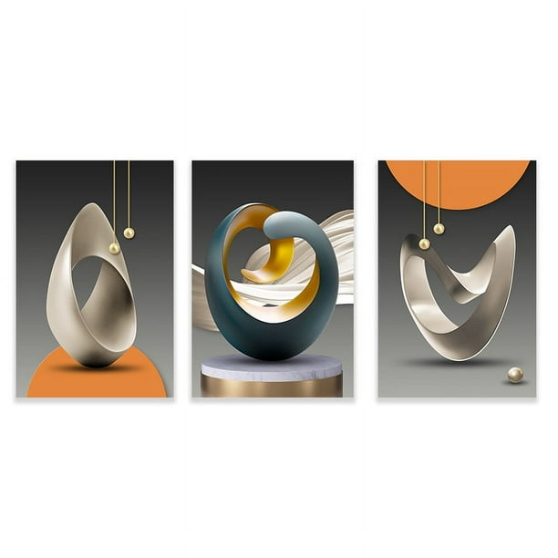 3pcs Frameless Abstract Modern Geometric Wall Posters, Canvas Prints For Living Room Decoration