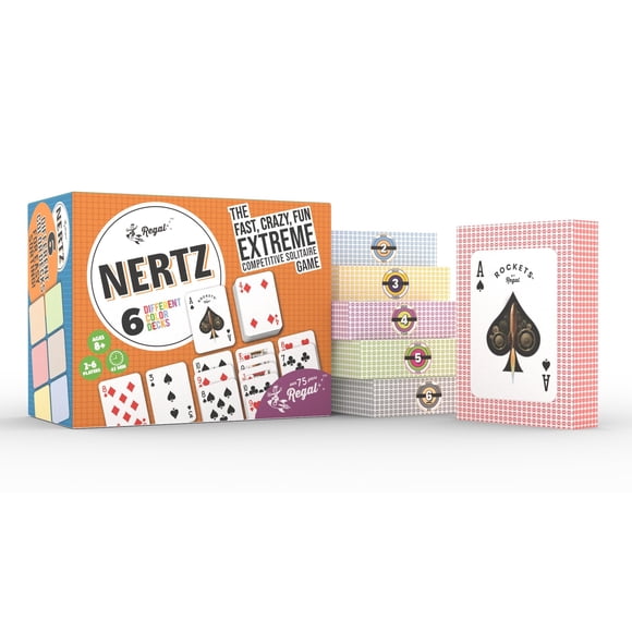 Juego de cartas Regal Nertz, set de 6 mazos de tamaño grande y colores variados