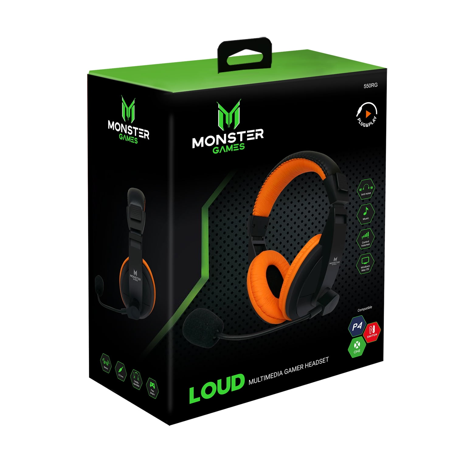 Monster Games - 550rg Headset Gamer Monster Loud Orange Open Box