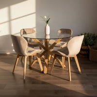 Pandalino - Comedor Mesa Redonda Equiz 100Cm + 4 Sillas Rubik Beige Velvet