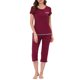 thumbnail image 2 of INSPIRE CHIC Conjunto de Pijama para Mujer de Mezcla de Rayón, Camiseta de Manga Corta Suave con Pantalones Capri de Cintura Elástica, Ropa de Dormir para Primavera Verano L Rojo, 2 of 6