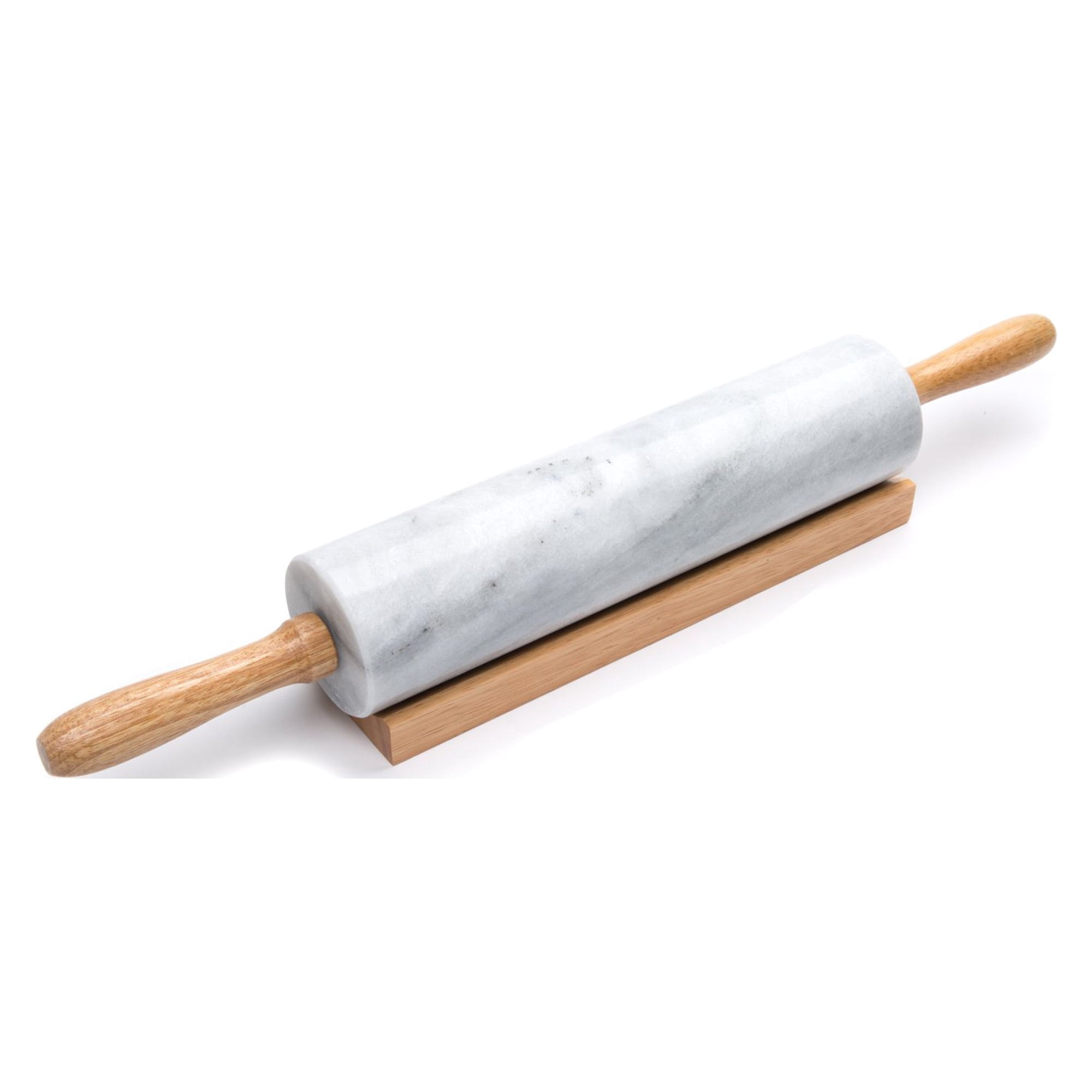 Rolling Pin Fox Run De Mármol Pulido Con Cuna De Madera De 25 Cm