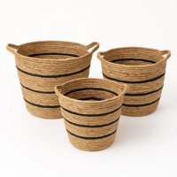 Estilodomus - Set De 3 Cestas De Organización Rústicas Con Franjas Negras Macetas