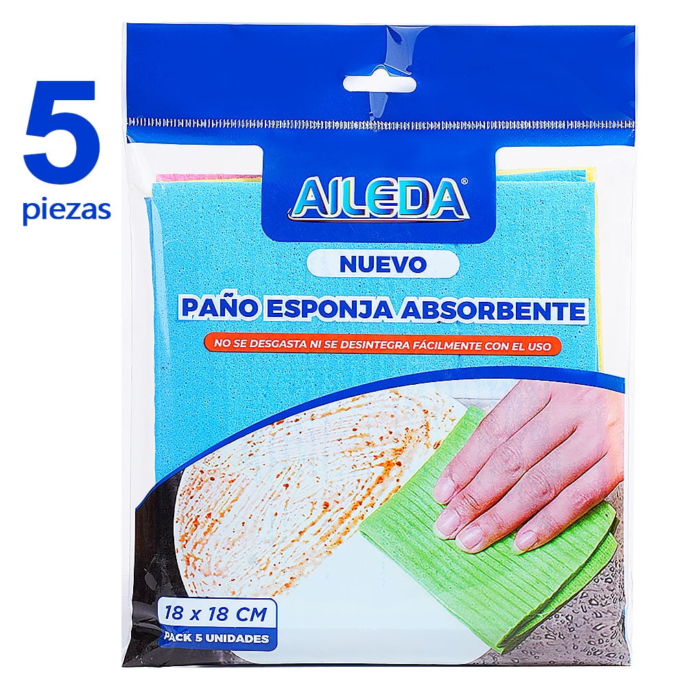 Paño De Limpieza Aileda Paño Esponja Absorbente Celeste - Amarillo - Rosa 5 U Paño Esponja Ultra Absorbente Multiuso 18x18cm