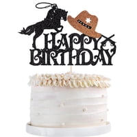 Decoración De Tarta Qertesl Western Cowboy Con Purpurina Para Fiesta De Cumpleaños