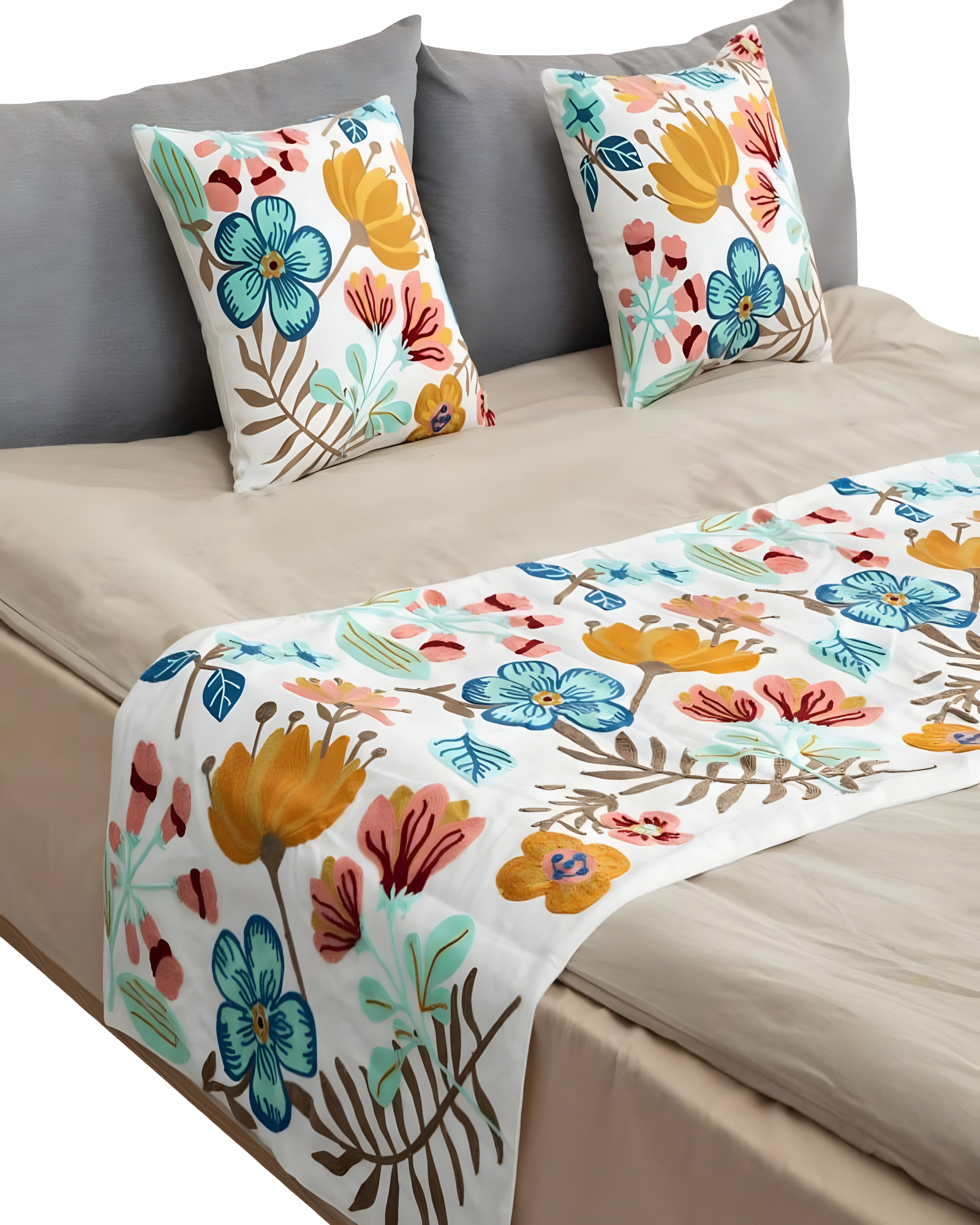 Genérico - Piecera Bordada Con Dos Fundas Blanco 05