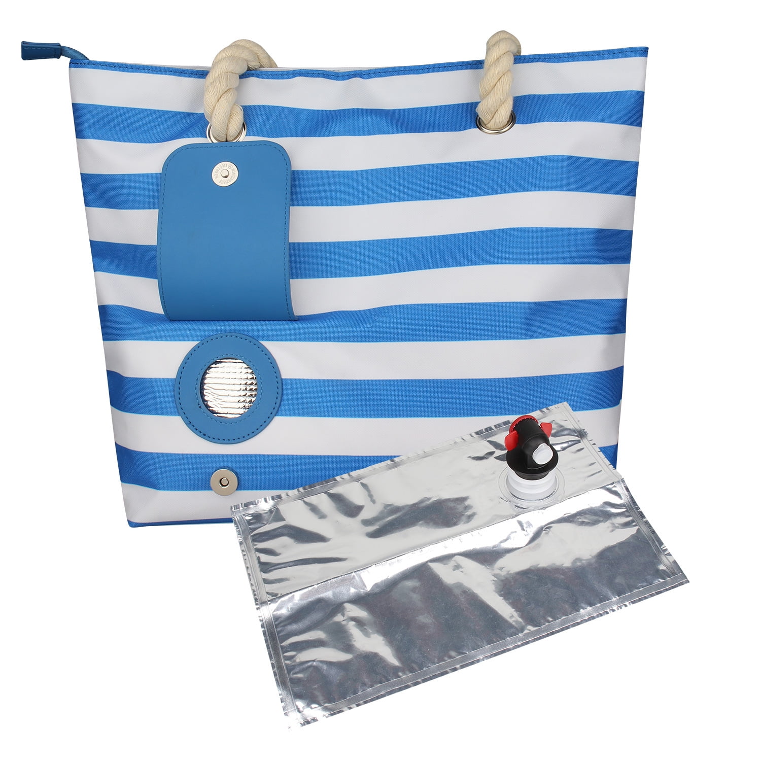 Xusx111 - Tote De Vino De Playa Con Bolsas De Vejiga Aisladas, Portador A Prueba De Fugas Para 1 Botella, Perfecto Para Viajes, Fiestas O Cenas (contenedor Interior Azul + 1)