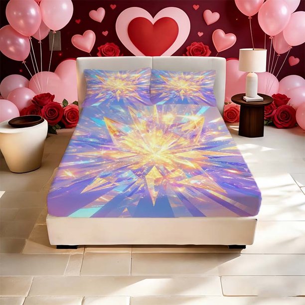 Dazzling Light Printed Fitted Sheet Set Soft and Breathable Microfiber Deep Pocket with Non-Slip Grip to Stay in Place Suitable for All Seasons! Ideal as a Gift