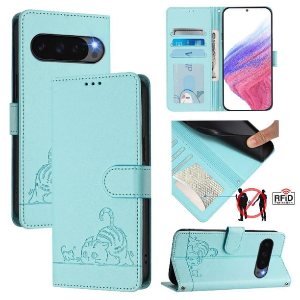 Funda tipo cartera FOXDOCK para Google Pixel 10 Pro XL 5G con soporte, ranuras, RFID, diseño de gato