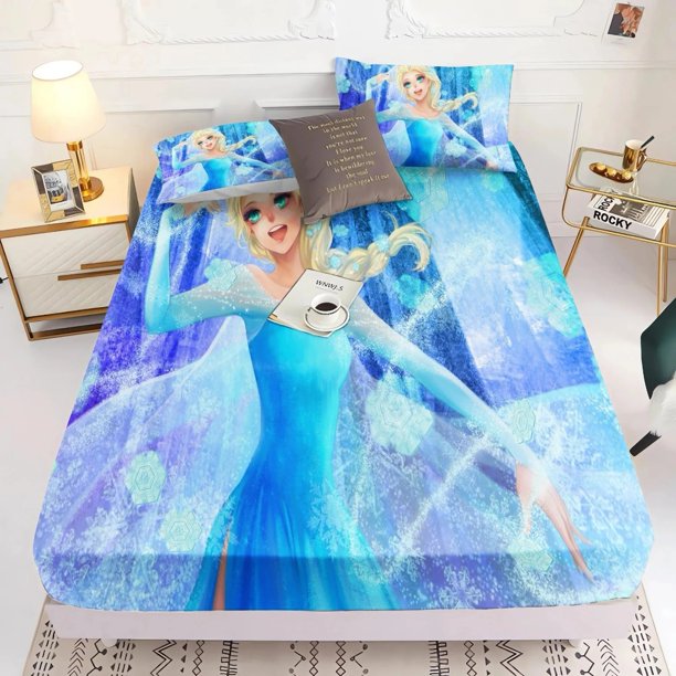 Frozen Bed Linen,Elsa Anna Princess Fitted Bed Sheet pink Fitted Sheet,GirlsGifts,for 5-30cm high mattresses Bed Sheets