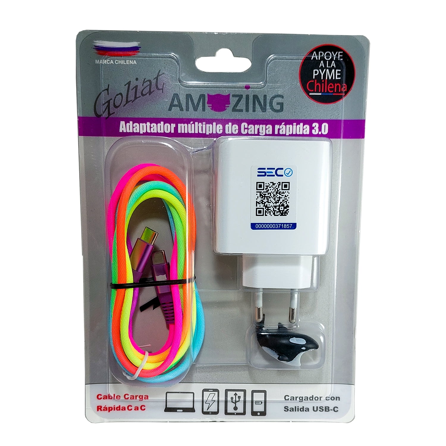Amazing - Cargador Rápido 2 Tipo Usb / 1 Tipo C + Cable Tipo C A Tipo C / 2 Metros