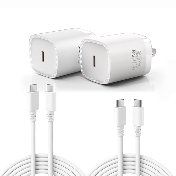 Cargador Nepagz 20W USB-C PD Paquete de 2 con Cable de 1.8 m Blanco