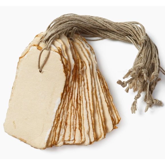 Etiquetas WANDERINGS 5x10 cm con borde deshilachado – Pack de 25 con cuerda
