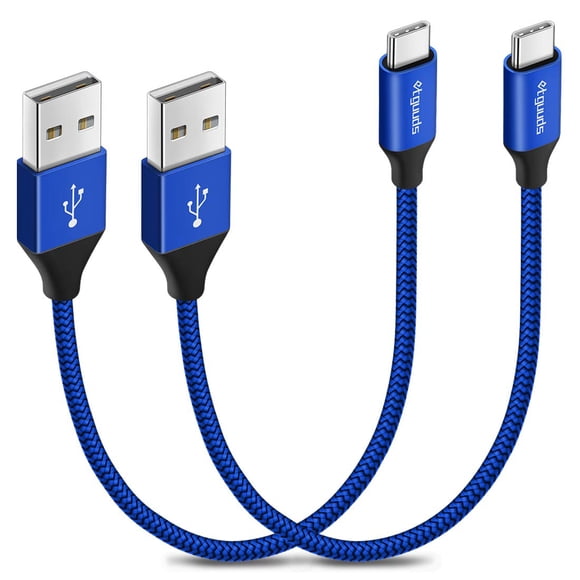 Cable de carga USB-A a USB-C, 30 cm, paquete de 2 unidades de nailon azul