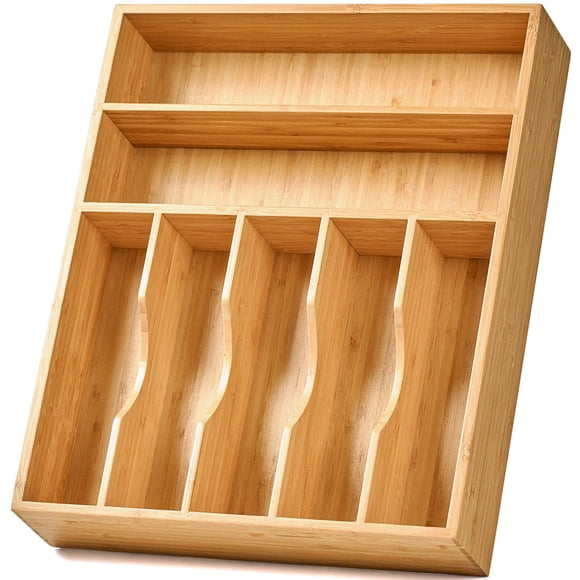 Organizador de Cajones de Cocina Umilife de Bambú 33x17 cm con 7 Compartimentos