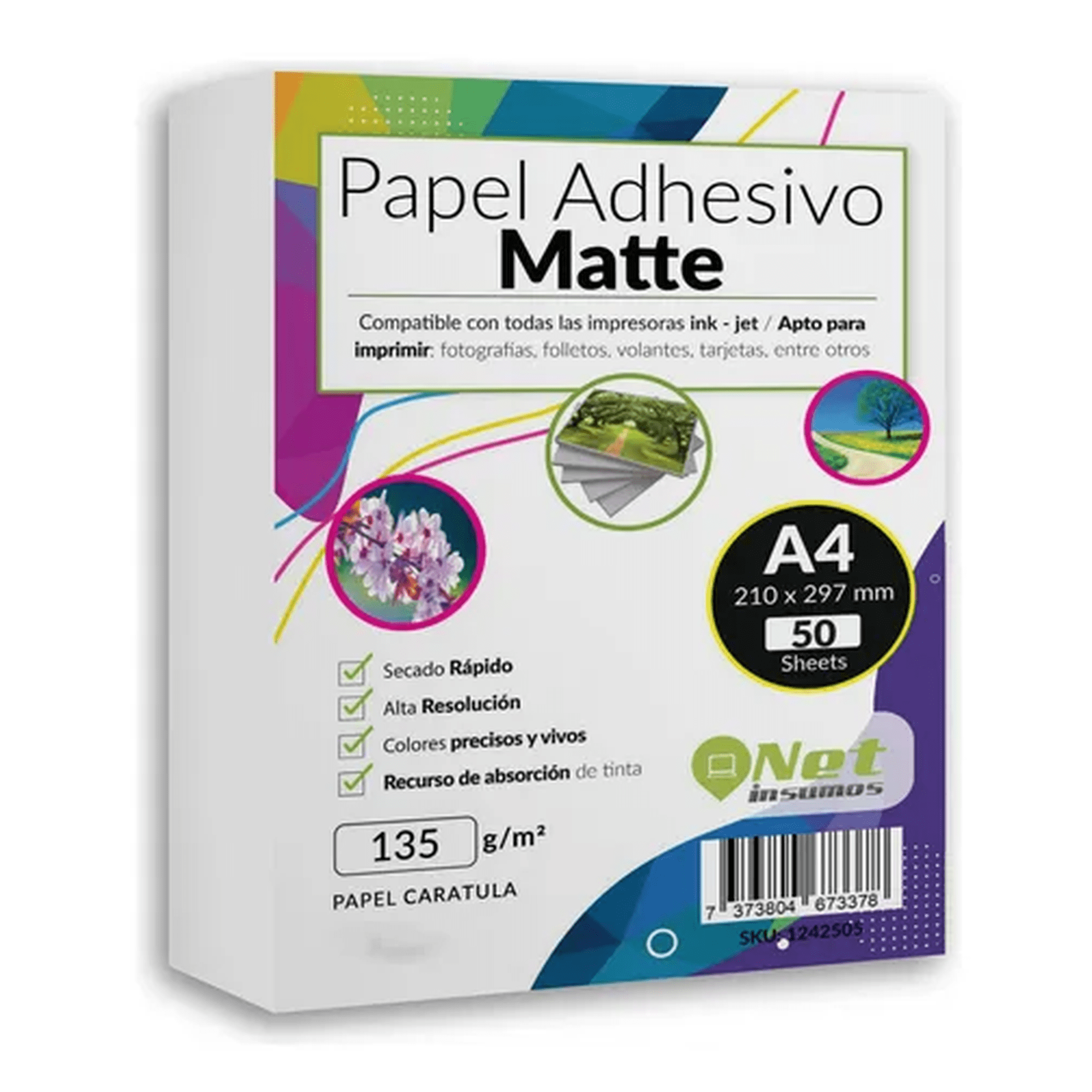 Genérico - Papel Fotográfico Adhesivo Matte A4 135 Gr 50 Hojas Blanco