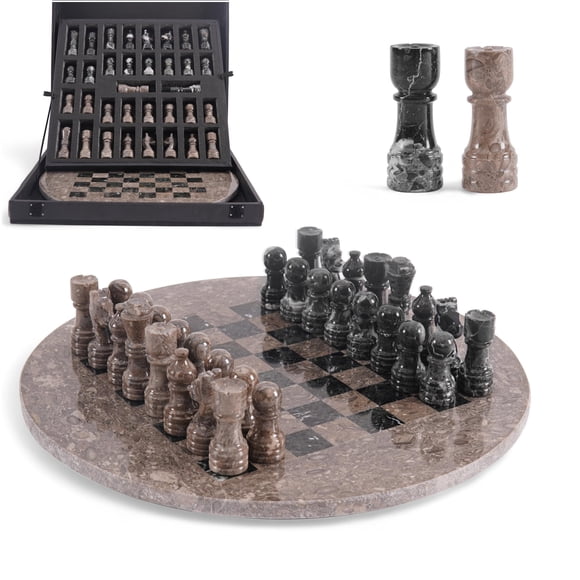 Set de ajedrez EARTHENTONES de 38 cm en mármol con caja de almacenamiento
