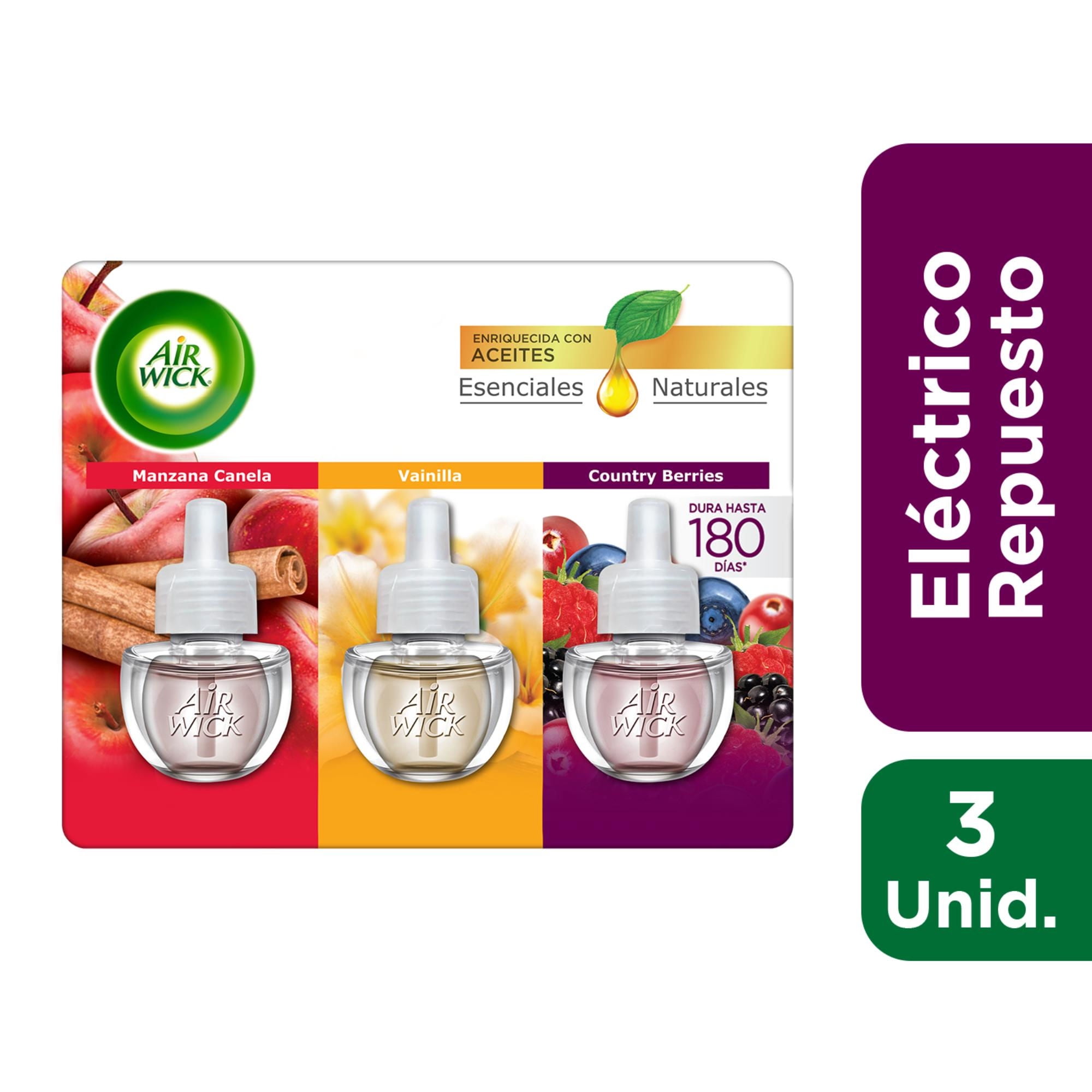 Air Wick - Kit Repuestos Eléctrico Aromatizante Aceite Manzana Canela - Vainilla - Conuntry Berries Blistec