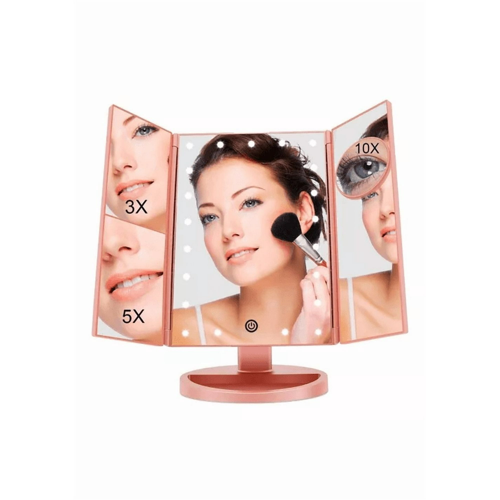 Genérico - Espejo Maquillaje 22 Luces Led Aumento X1, X2, X3, X10 Giratorio Rosa