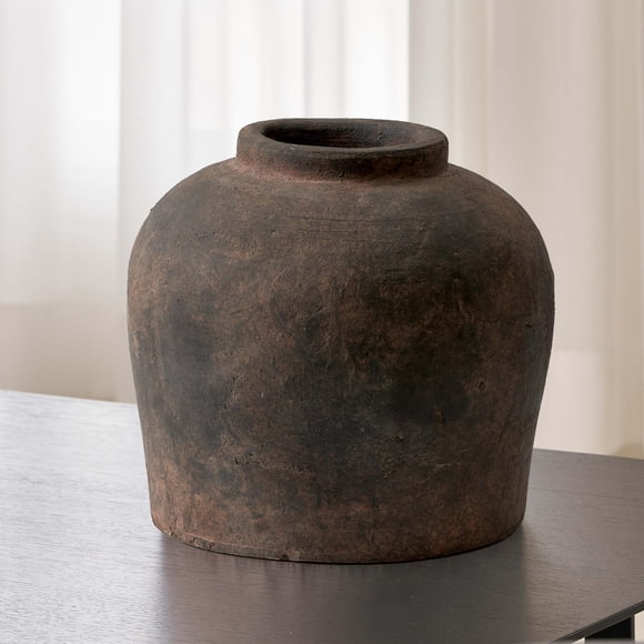 Jarrón de cerámica marrón LB2 estilo Zen de 28 cm