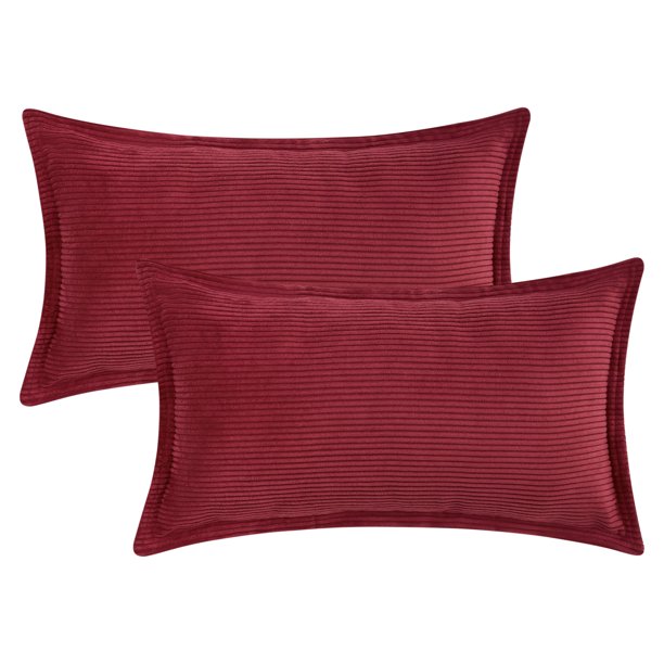 REGALWOVEN Fundas de Cojín Decorativas de Pana a Rayas Paquete de 2 Fundas de Almohada Suaves para Sofá Cama Sofá Decoración del Hogar Rojo 12" x 20"