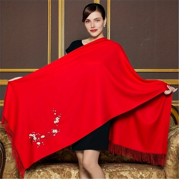 Plum Embroidered Imitation Cashmere Scarf Large Blanket Scarf Shawl Outdoor Autumn & Winter Thickened Warm Scarf