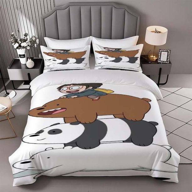 We Bare Bears Characters Bedding Set | Includes 1 Duvet Cover and 2 Pillowcases Soft and Comfortable Suitable for All Seasons