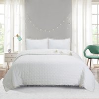 Top Lucky - Cubrecama De Algodon 2 Plazas Pompon Beige Claro