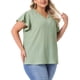 thumbnail image 4 of Agnes Orinda Mujeres Tallas Grandes Tops de Escuela Colegio Textura Cuello en V con Muesca Mangas con Volantes Verano Casual Camisetas Blusas 1X Verde, 4 of 6