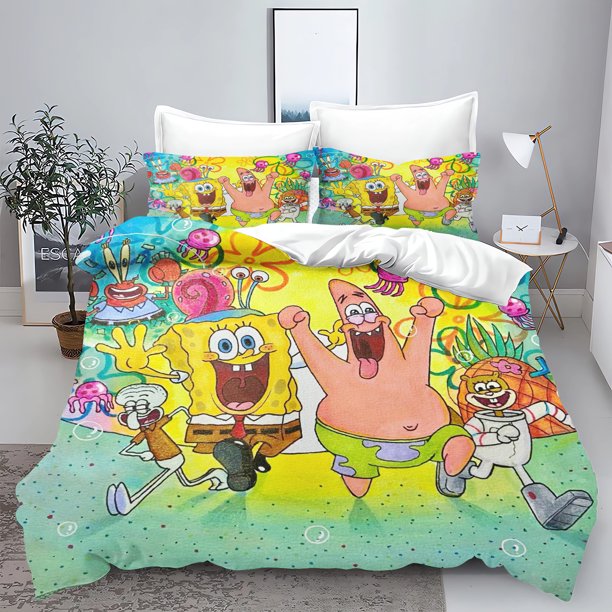 x6 Bed SheetsSpongeBob Cartoon Quilt Cover Polyester Cute Printed Soft Bedding Custom Made Home Baby Bedroom Comforter Children Gift 3-Piece Bedding Set (1 Duvet Cover + 2 Pillow Shams) nj6