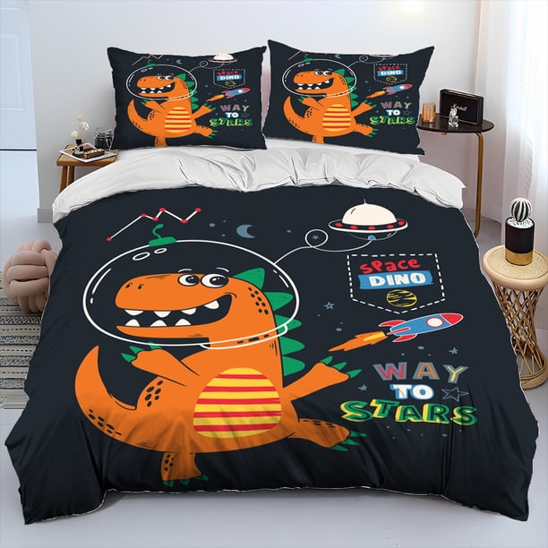 Cartoon Dinosaur Space Cute Dino Children Gift Comforter Bedding Set,Duvet Cover Bed Set Quilt Cover Pillowcase,king Queen Size