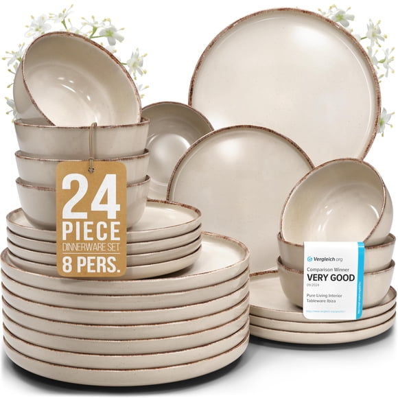 Juego de Vajilla de Loza Pure Living 24 Piezas Beige Rústico