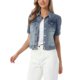 thumbnail image 4 of INSPIRE CHIC Chaqueta de Mezclilla para Mujer de Regreso a Clases con Mangas Cortas Abullonadas y Cuello Vuelto Chaqueta de Jean Gris Azul L, 4 of 6