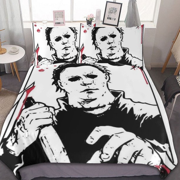 Michael Myers Halloween 3 Pcs Bed Sheets Set Breathable Duvet Cover with 2 Pillow Sham Soft All Seasons Bedding Set
