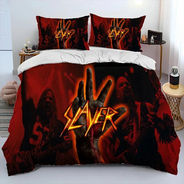Slayer Heavy Metal Band Music Comforter Bedding Set,Duvet Cover Bed Set Quilt Cover Pillowcase, Size Bedding Set Gift Bed Sheets