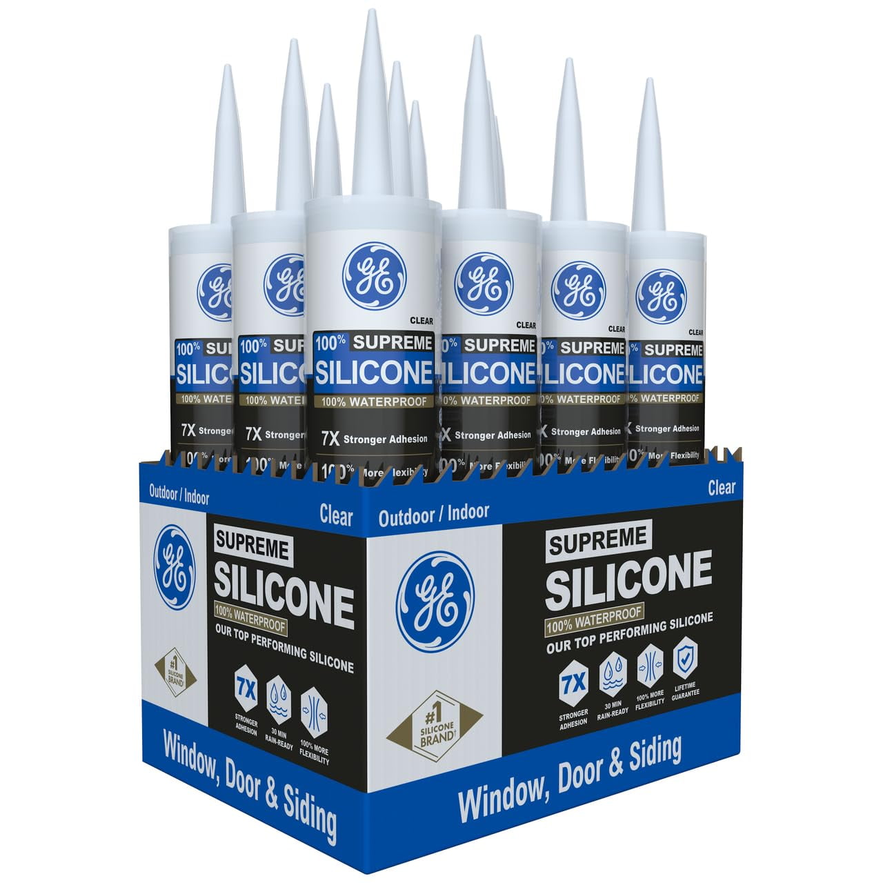 Ge Sealants & Adhesives - Sellador De Silicona Ge Supreme Para Ventanas Y Puertas, 300 Ml, Transparente, 12 Unidades