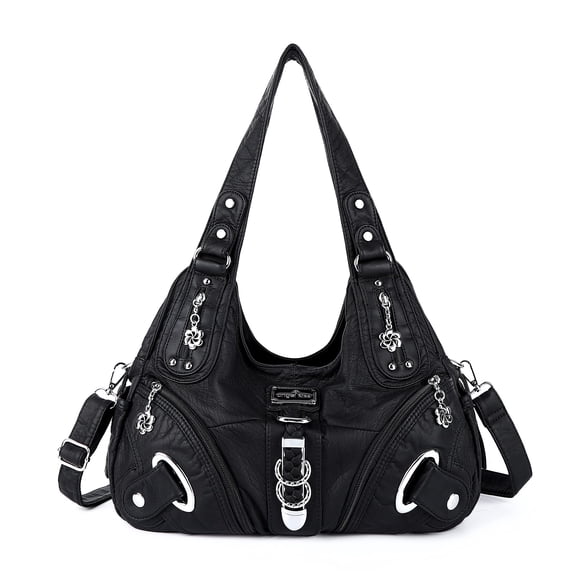 Bolso de mano Angelkiss para mujer de piel lavada negro AK11282
