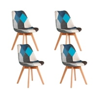 Klik Muebles - Pack De 4 Sillas Eames Patchwork Acolchada Tela Wood - Celeste