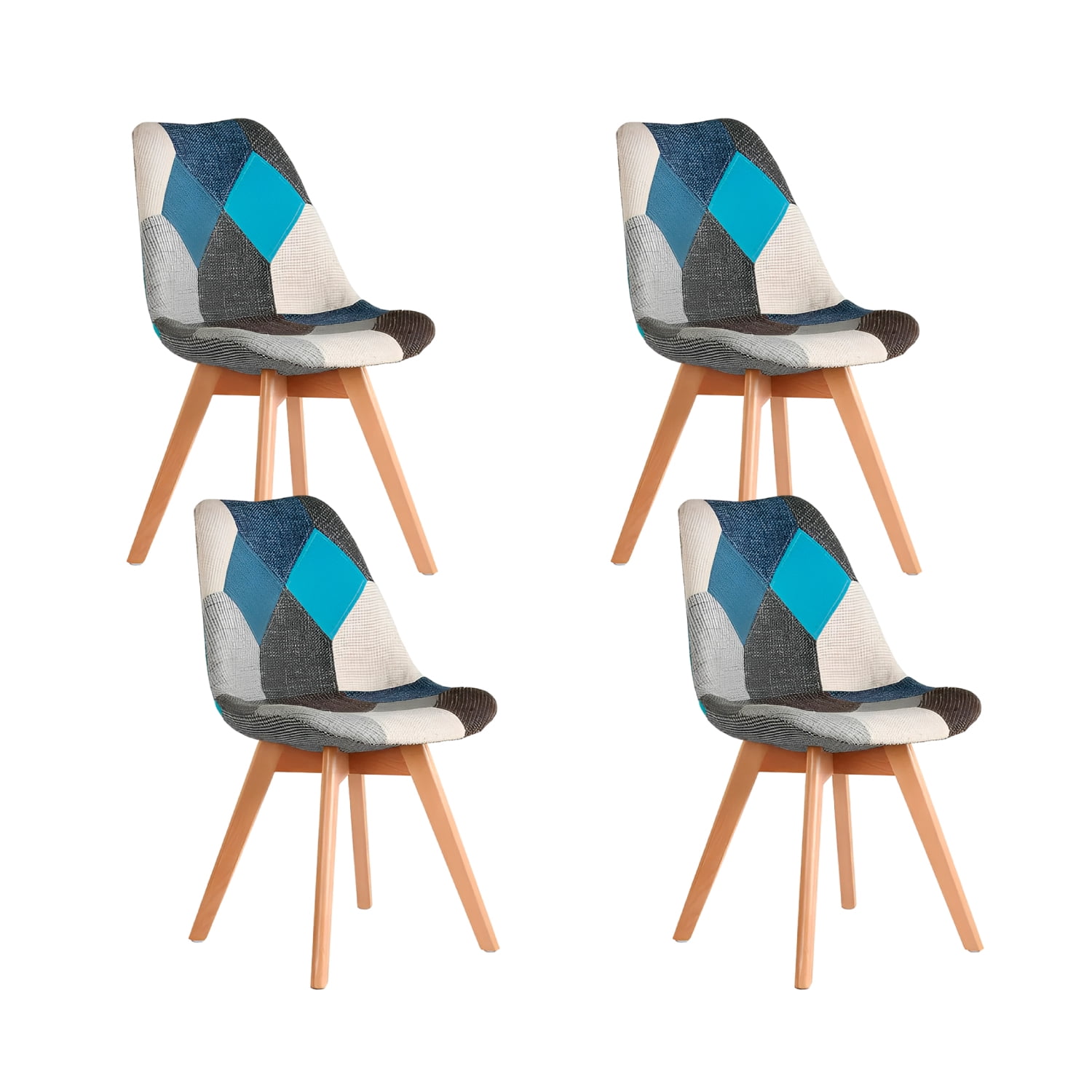 Klik Muebles - Pack De 4 Sillas Eames Patchwork Acolchada Tela Wood - Celeste