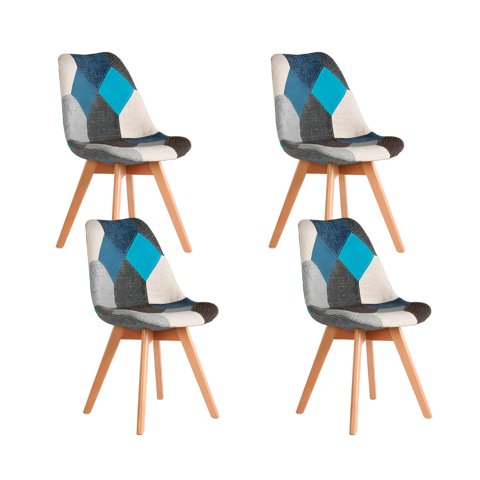 Klik Muebles - Pack De 4 Sillas Eames Patchwork Acolchada Tela Wood - Celeste