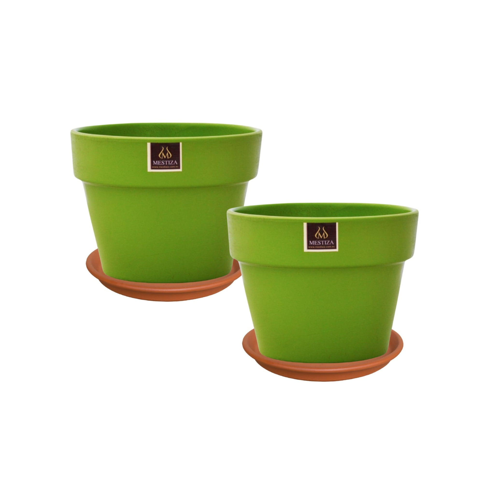 Pottery - Set De 2 Maceta Greta 16cm Verde Apio Y Sus Platos