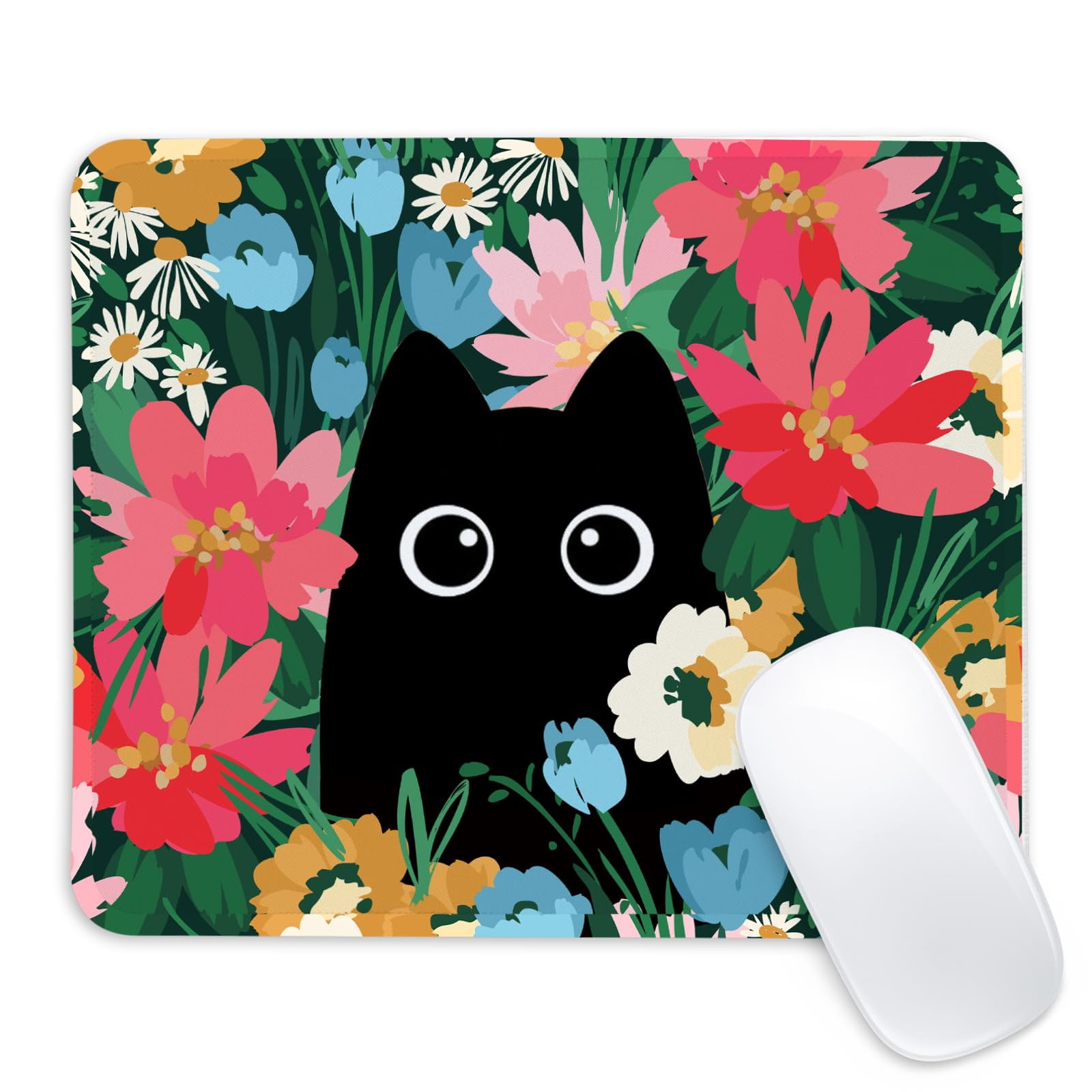 Alfombrilla De Ratón Cdzyng Black Cat Cuadrada Con Base De Goma Antideslizante