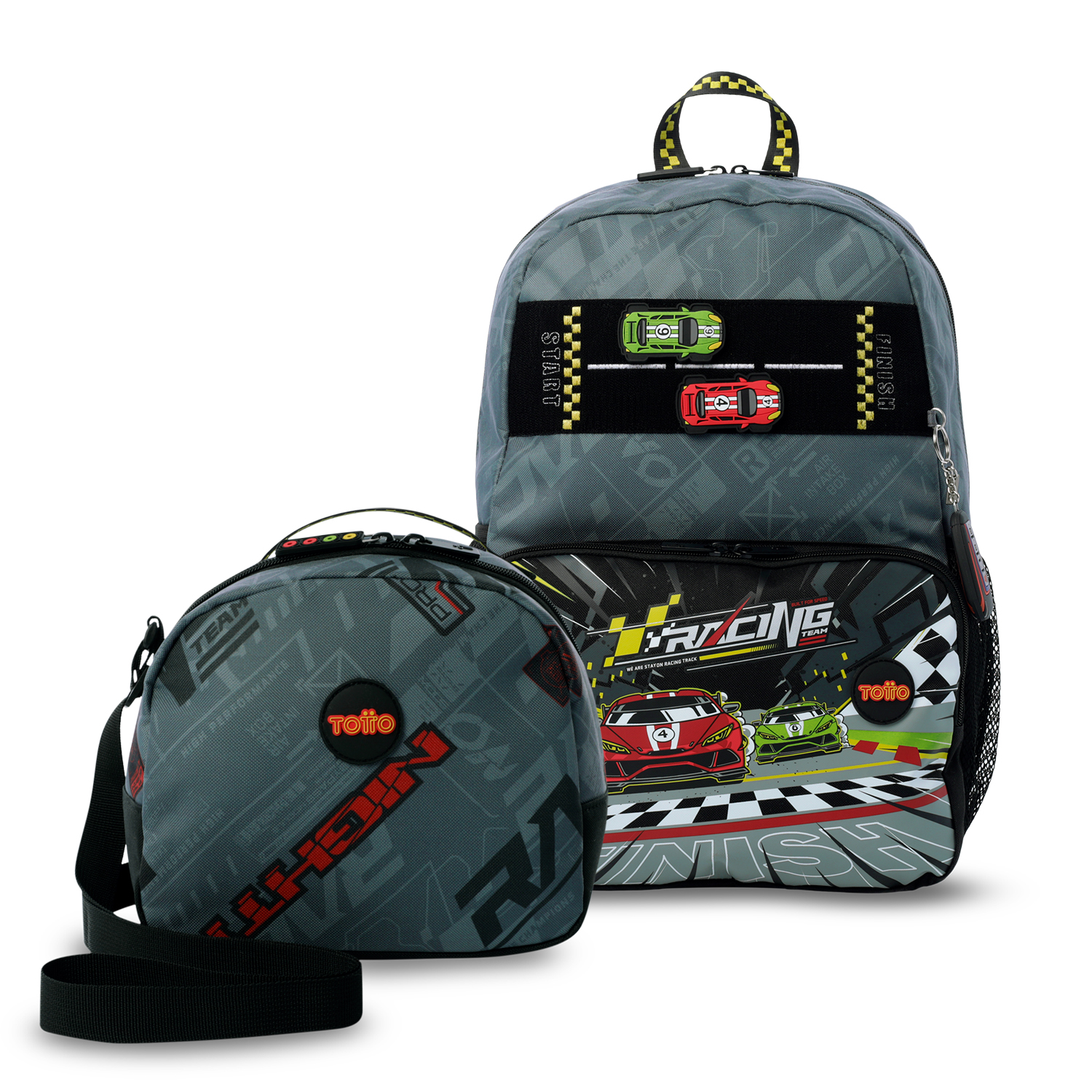 Pack Escolar Mochila Gris Grande + Lonchera Mediana Grand Prix Totto